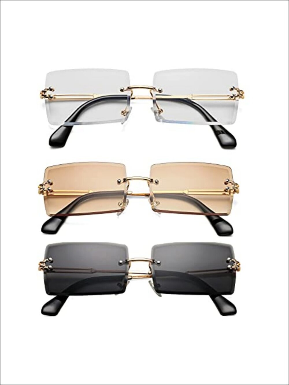 Rimless Rectangle Sunglasses UV400 Metal Frame Unisex Eyewear